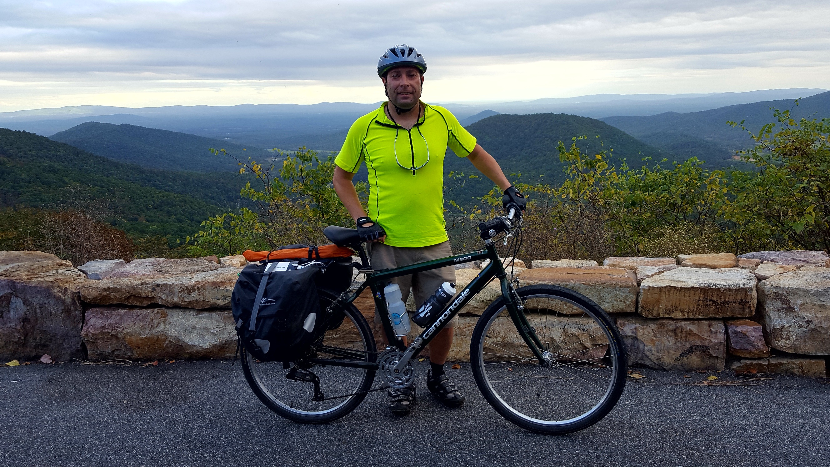 Shane Sawyer, adventurECO founder and League Cycling Instructor, on a self-supported bike tour on Skyline Drive in Shenandoah National Park.  
